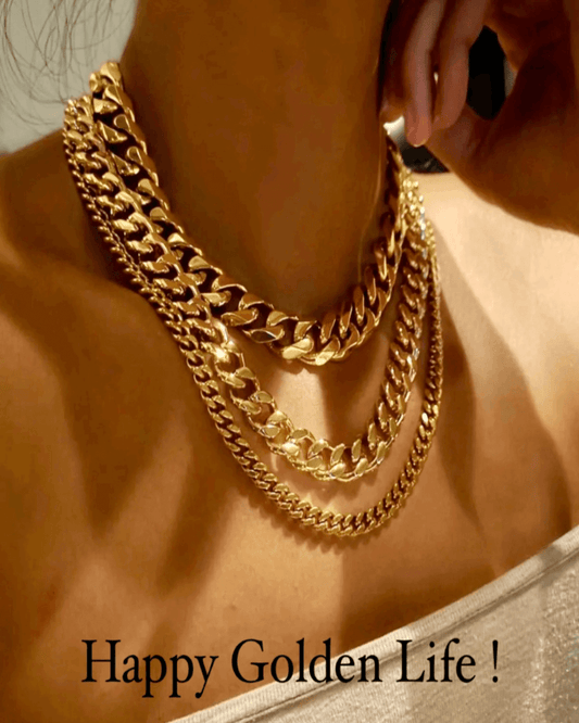 Best Trending Trendy Gold Chunky Chain + Cable Chain Necklace Stack Bundle Jewelry Gift on Sale for Women, Lady, Mother, Wife 18K Yellow Gold
