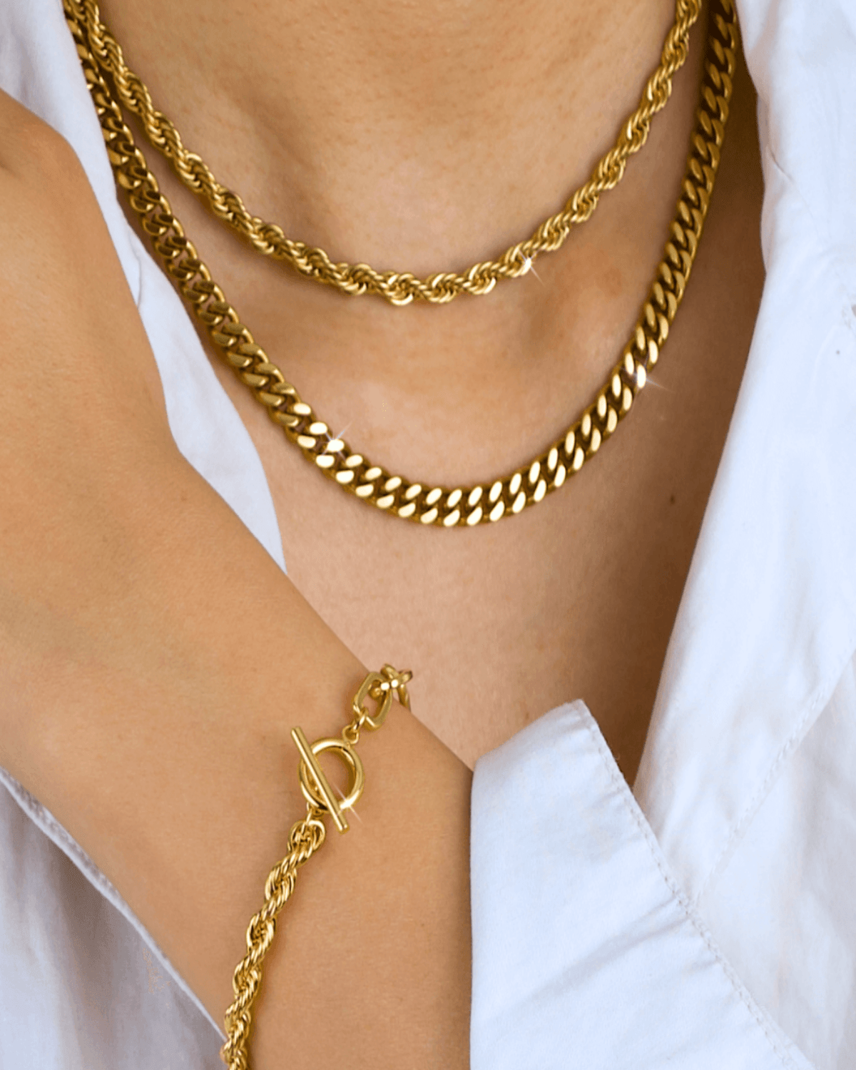 Best Trending Trendy Gold Cable Chain + Rope Chain Necklace Stack Bundle Jewelry Gift on Sale for Women, Lady, Mother, Wife