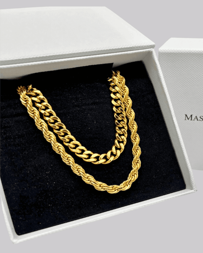 Best Trending Trendy Gold Cable Chain + Rope Chain Necklace Stack Bundle Jewelry Gift on Sale for Women, Lady, Mother, Wife 18K Yellow Gold