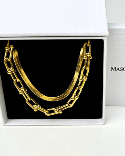 Best Trending Trendy Gold Herringbone Chain + Link Chain Necklace Stack Bundle Jewelry Gift on Sale for Women, Lady, Mother, Wife