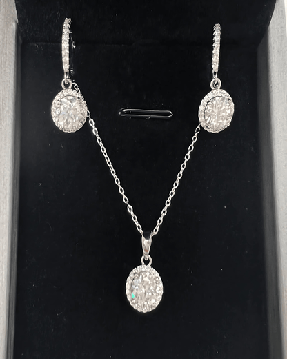 Diamond Pendant Necklace + Diamond Drop Earrings Jewelry Bundle Set - Perfect Round