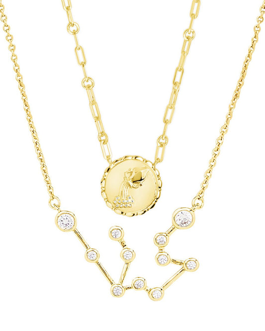 'When Stars Align' Constellation Necklace & Bold Link Zodiac Necklace Set Gold