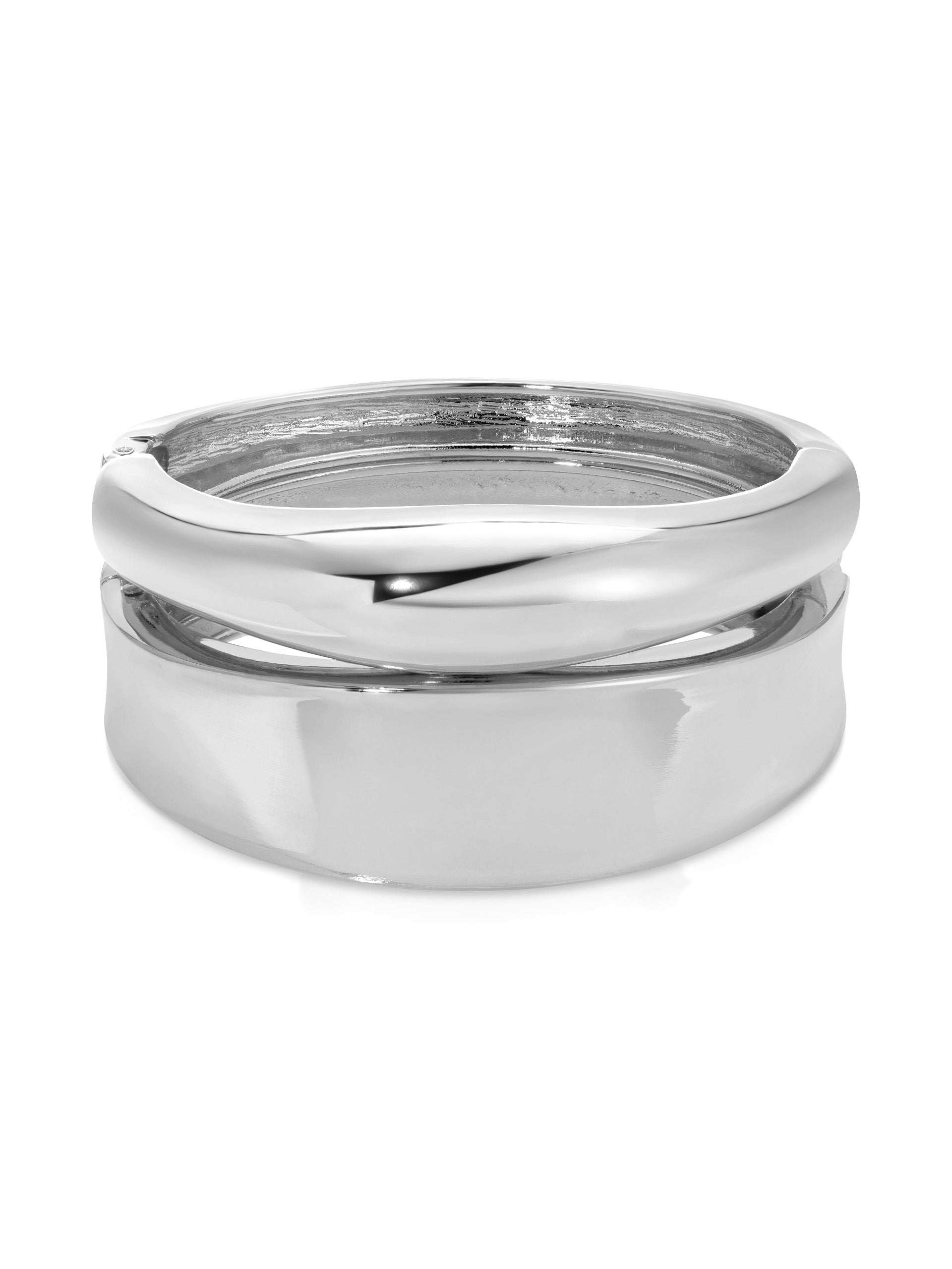 Double Golden Bangle Set Silver Plated One Size