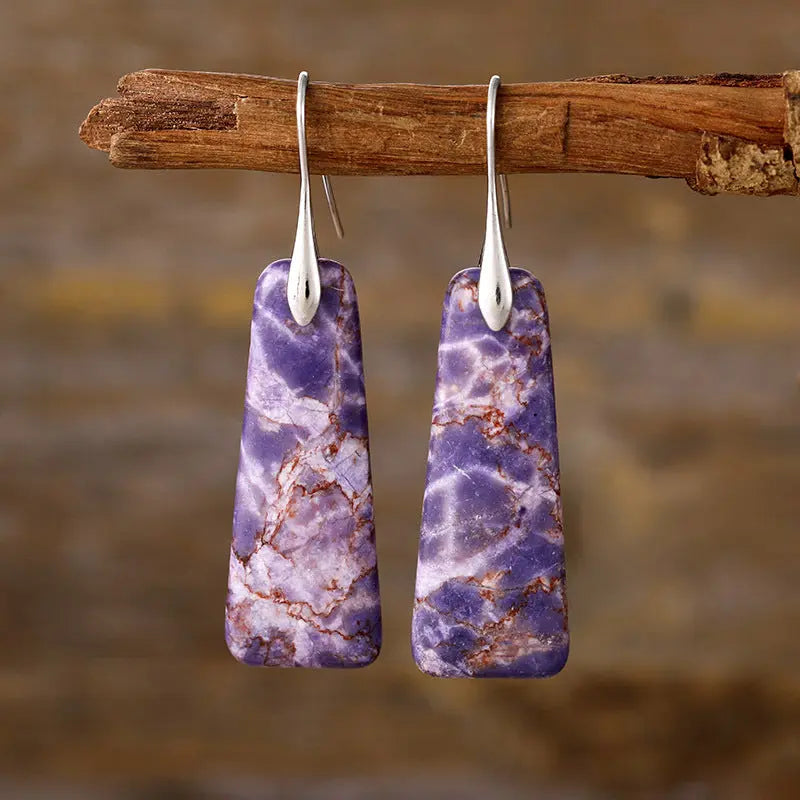 Copper Natural Stone Earrings Purple Silver One Size