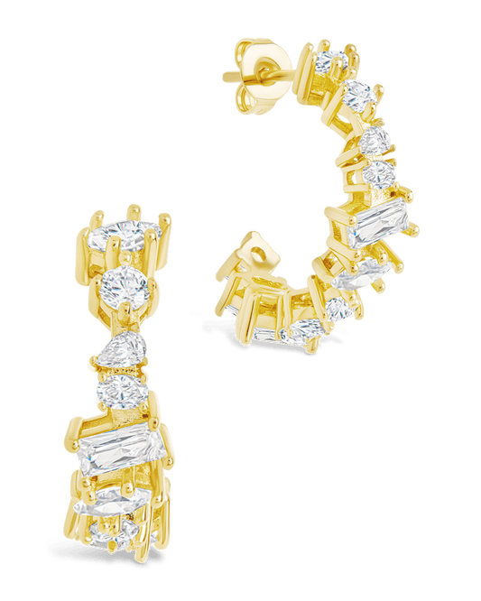 Keziah Geo Cut CZ Hoops Gold