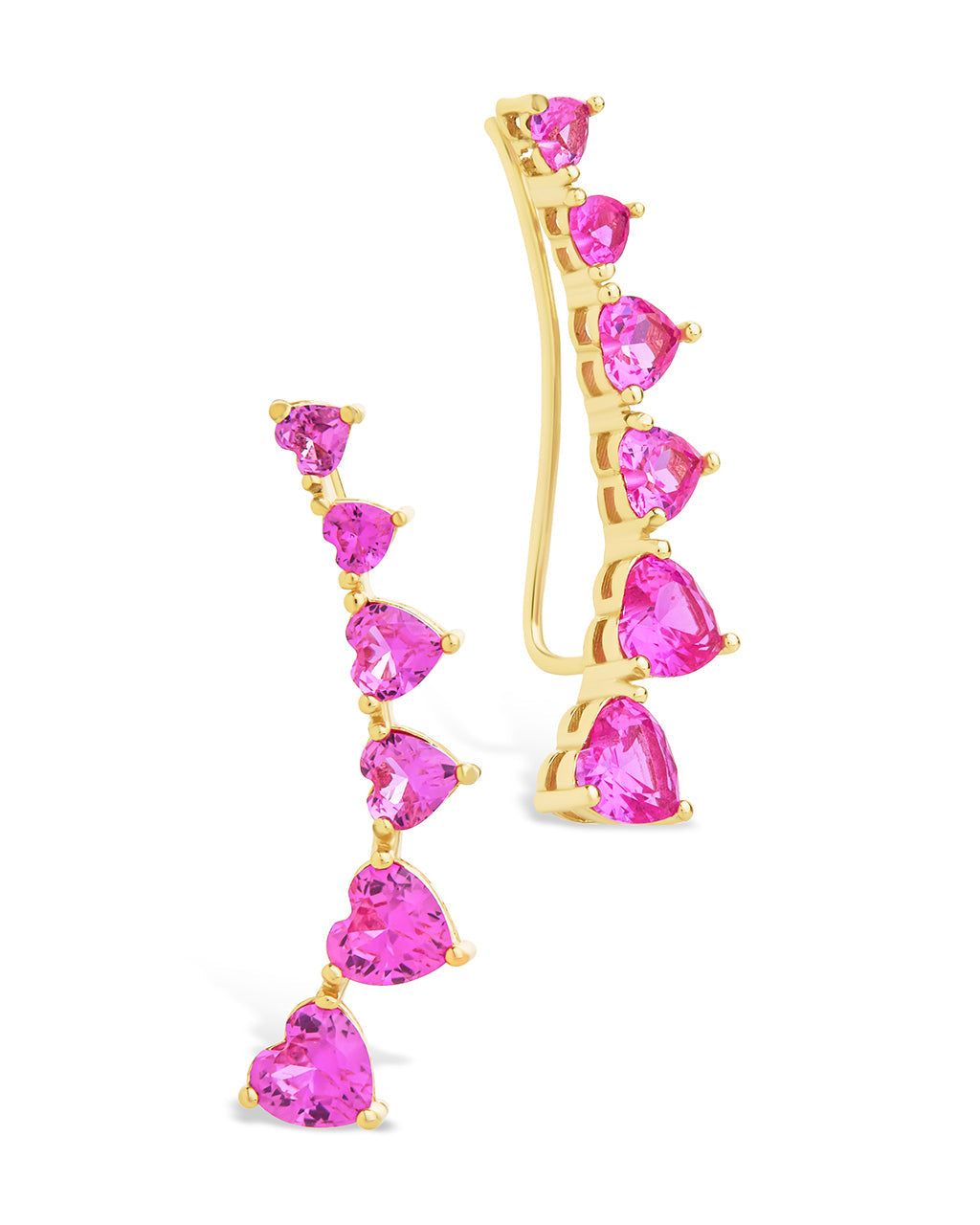 Sterling Silver Jillian CZ Heart Crawler Studs Gold Pink