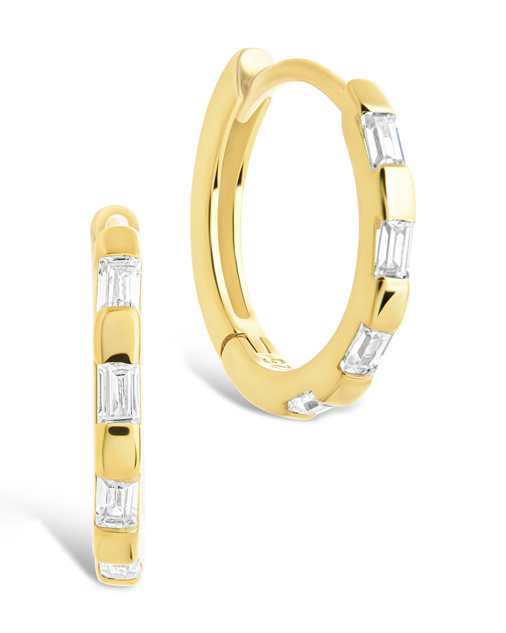 Sterling Silver Henley CZ Baguette Micro Hoop Earrings Gold