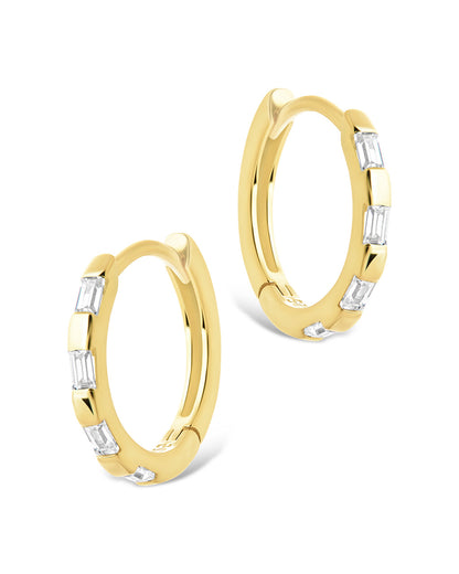 Sterling Silver Henley CZ Baguette Micro Hoop Earrings