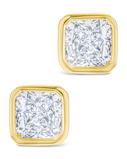 Sterling Silver Asscher Cut Bezel Set Stud Earrings