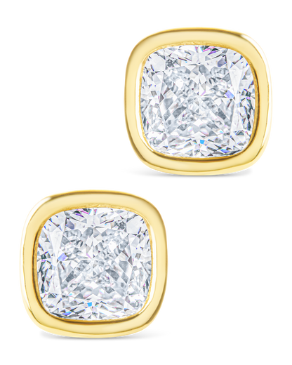 Sterling Silver Cushion Cut Bezel Set Stud Earrings