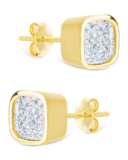 Sterling Silver Cushion Cut Bezel Set Stud Earrings