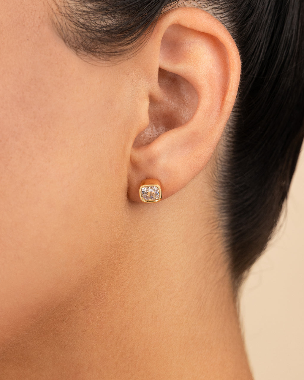 Sterling Silver Cushion Cut Bezel Set Stud Earrings