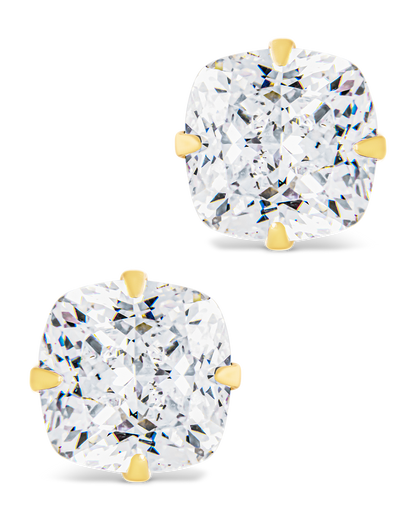 Sterling Silver Cushion Cut Prong Set Stud Earrings