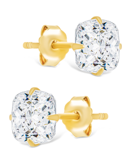 Sterling Silver Cushion Cut Prong Set Stud Earrings