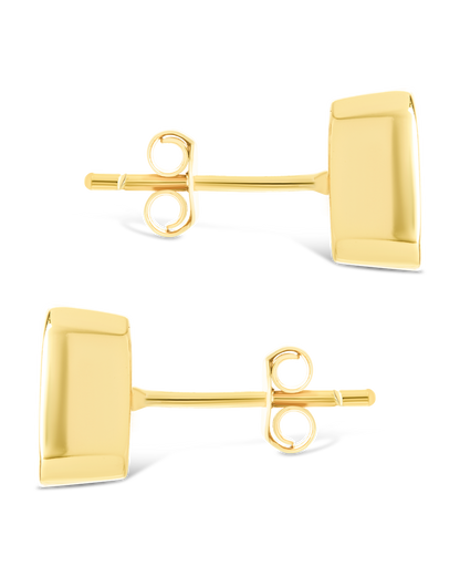 Sterling Silver Emerald Cut Bezel Set Stud Earrings