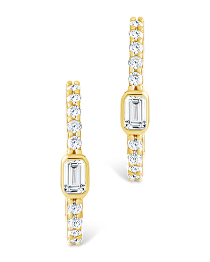 Sterling Silver Emerald Cut Bezel Set Huggie Hoop Earrings