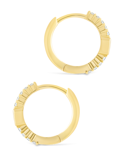 Sterling Silver Emerald Cut Bezel Set Huggie Hoop Earrings