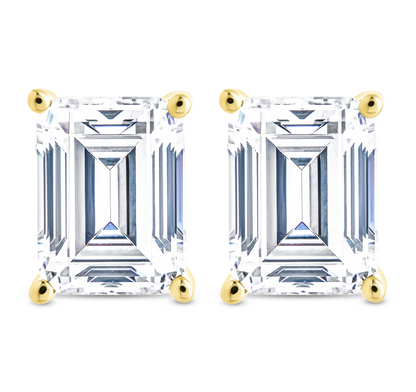 Sterling Silver Emerald Cut Prong Set Stud Earrings