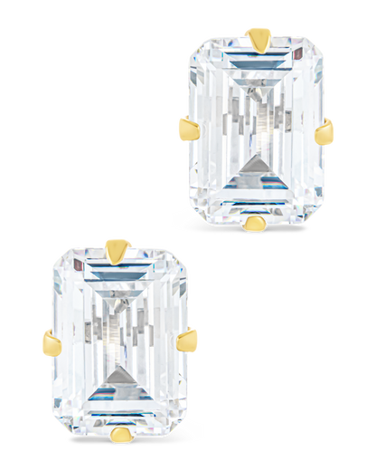 Sterling Silver Emerald Cut Prong Set Stud Earrings
