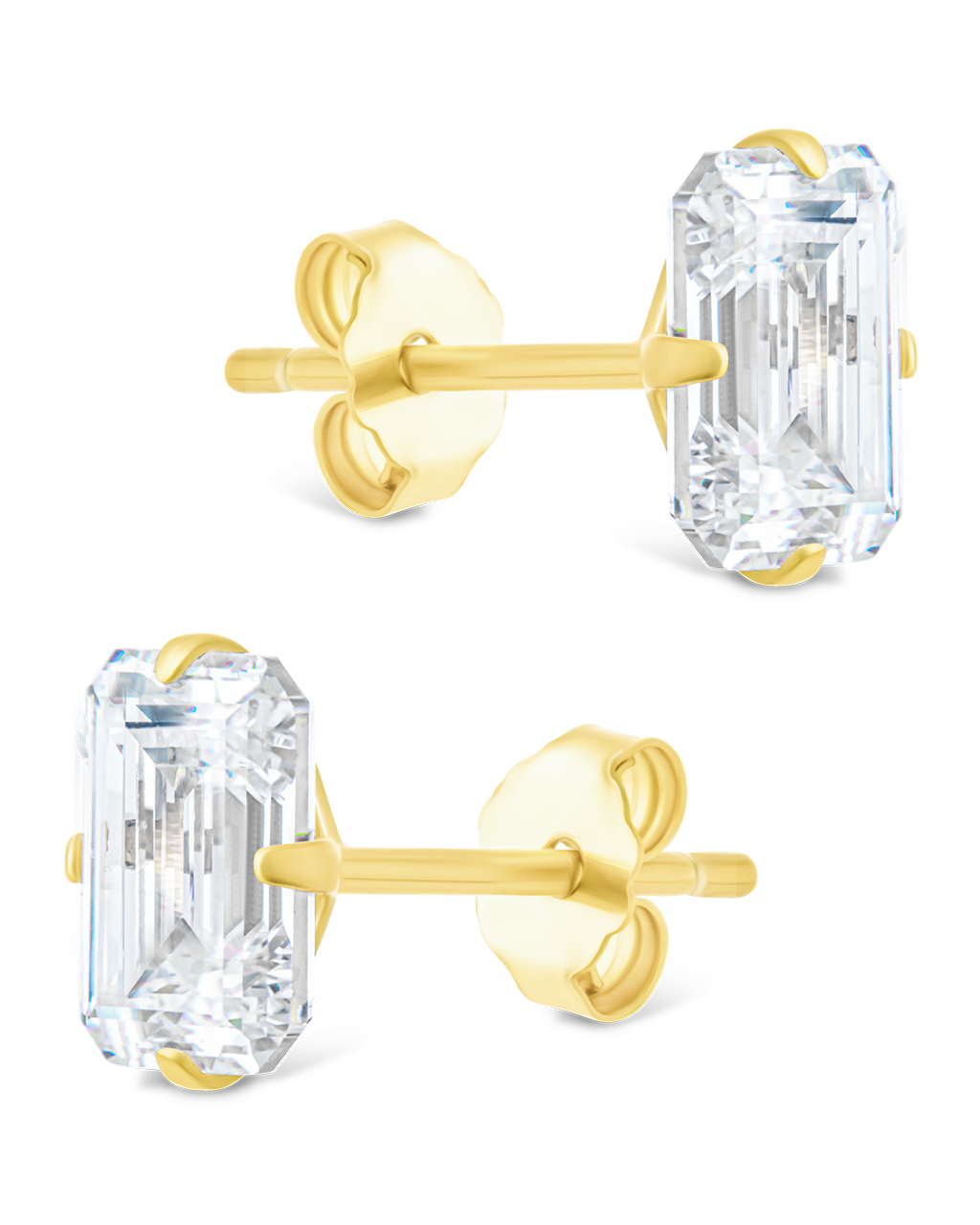 Sterling Silver Emerald Cut Prong Set Stud Earrings