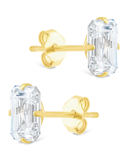 Sterling Silver Emerald Cut Prong Set Stud Earrings