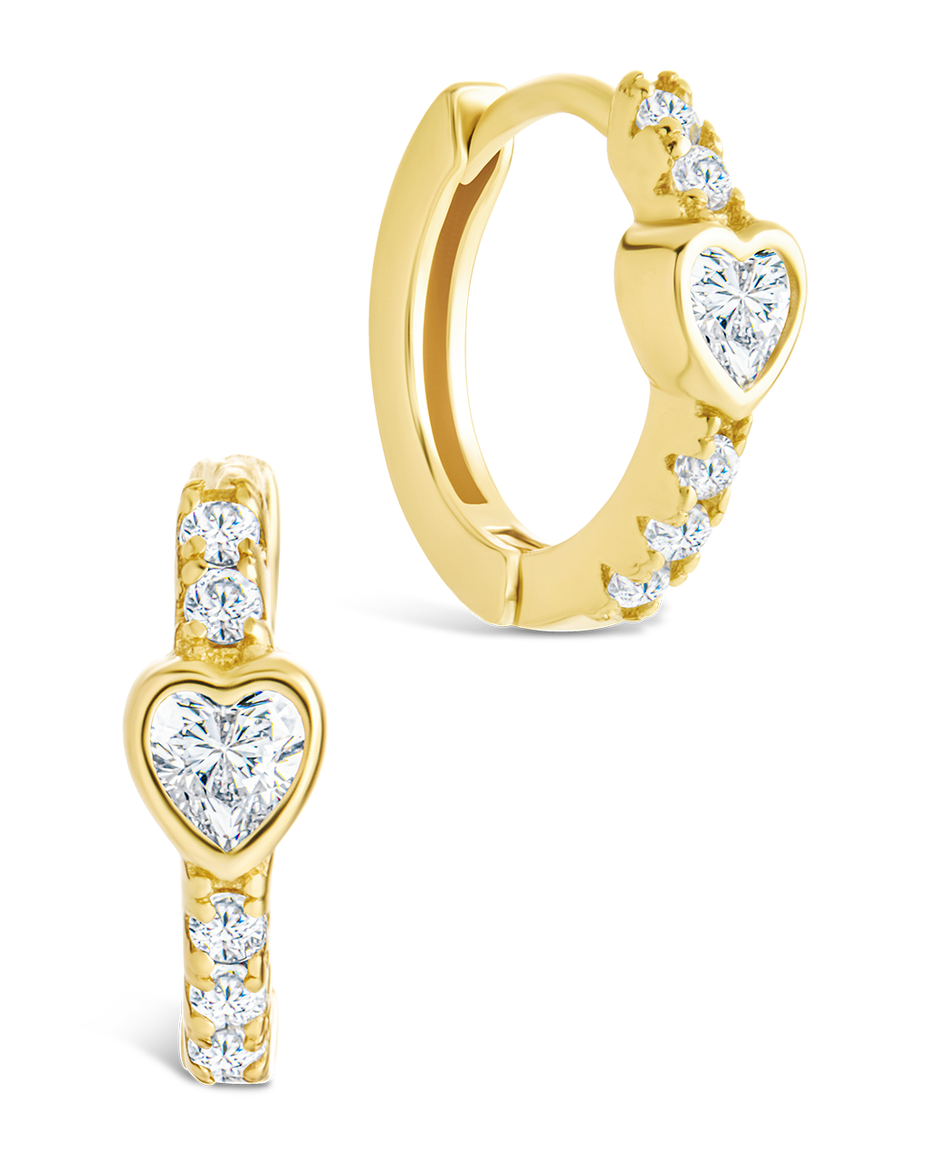 Sterling Silver Heart Cut Bezel Set Huggie Hoop Earrings Gold