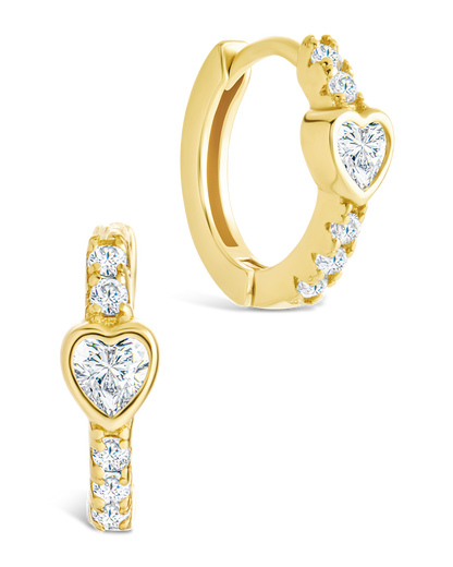 Sterling Silver Heart Cut Bezel Set Huggie Hoop Earrings Gold