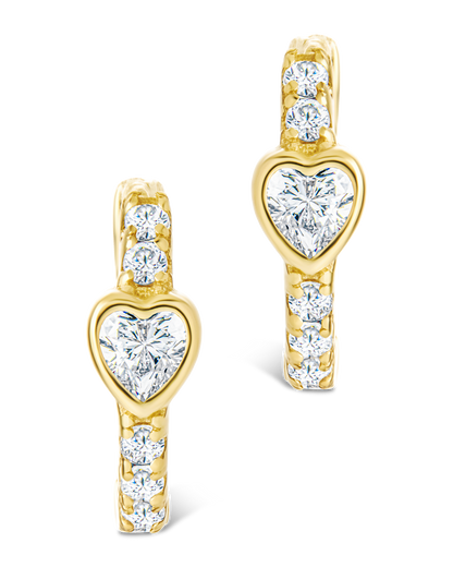 Sterling Silver Heart Cut Bezel Set Huggie Hoop Earrings