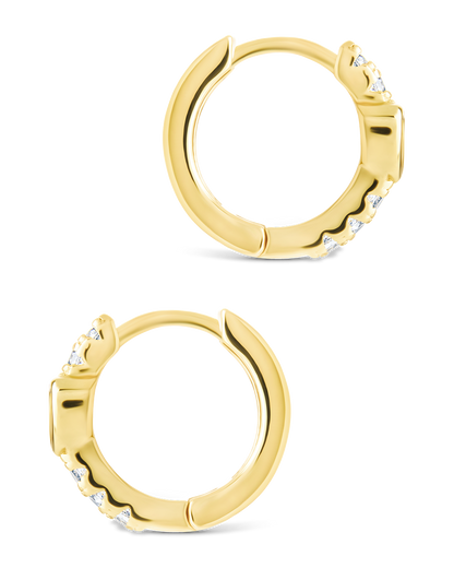 Sterling Silver Heart Cut Bezel Set Huggie Hoop Earrings