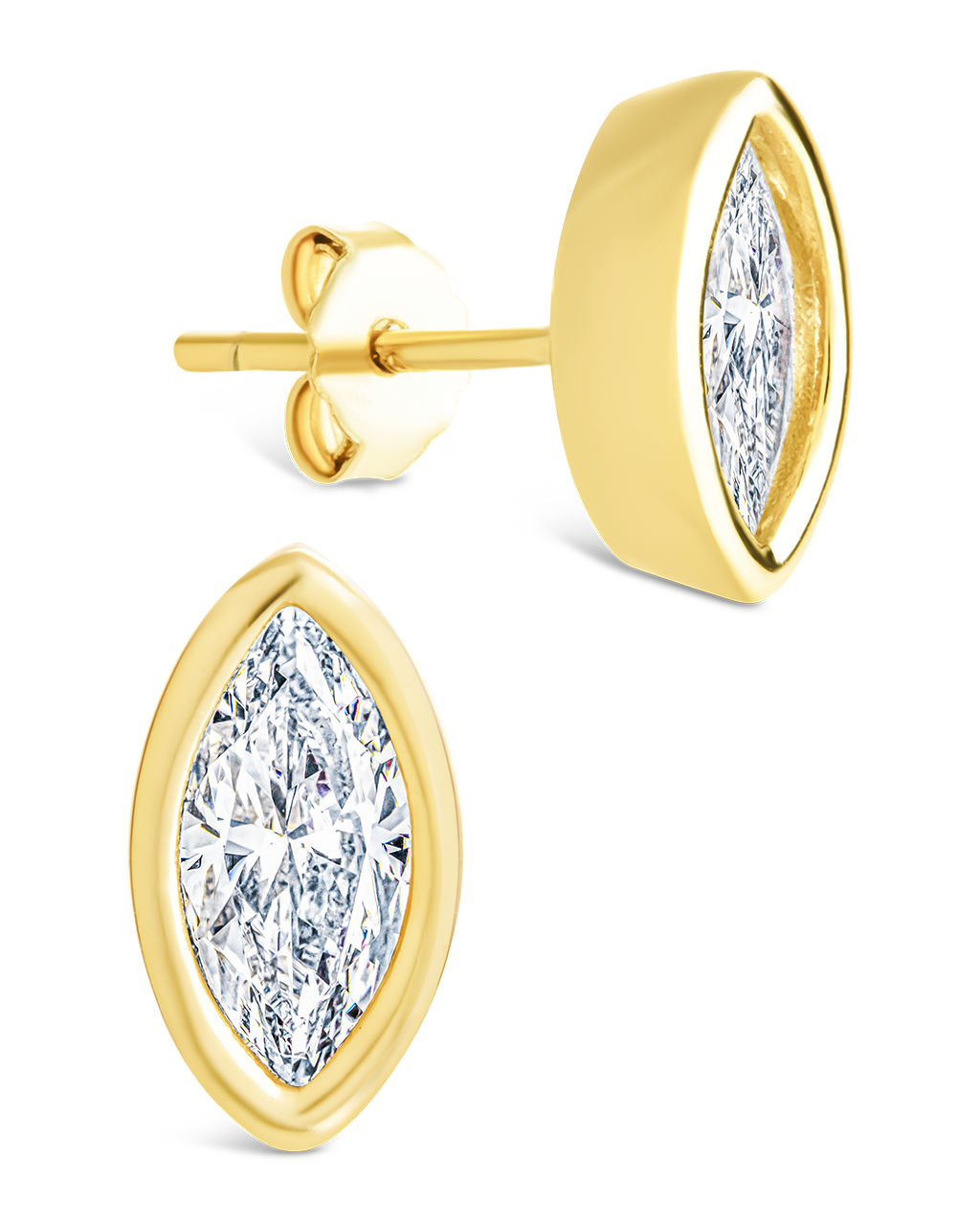 Sterling Silver Marquise Cut Bezel Set Stud Earrings Gold