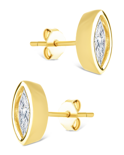 Sterling Silver Marquise Cut Bezel Set Stud Earrings