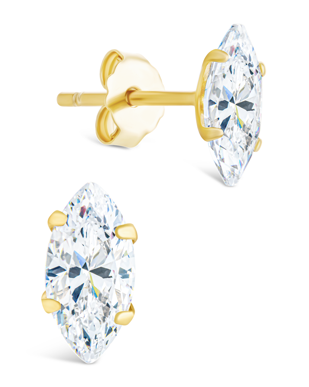 Sterling Silver Marquise Cut Prong Set Stud Earrings Gold