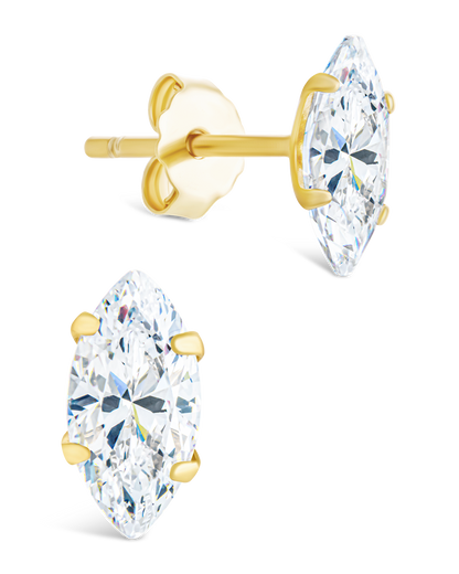 Sterling Silver Marquise Cut Prong Set Stud Earrings Gold