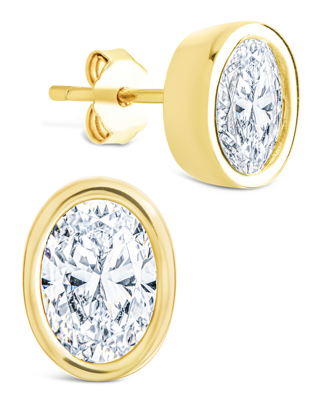 Sterling Silver Oval Cut Bezel Set Stud Earrings Gold