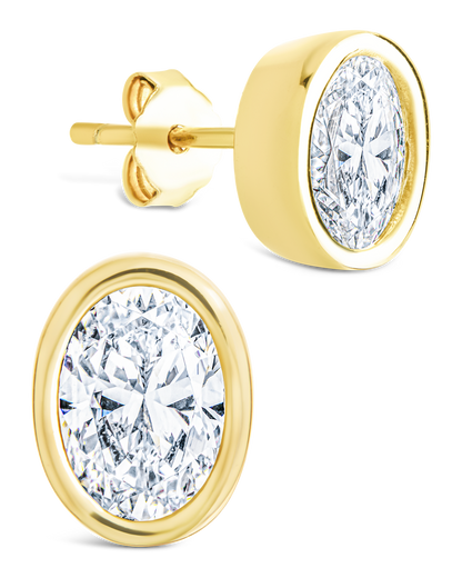 Sterling Silver Oval Cut Bezel Set Stud Earrings Gold