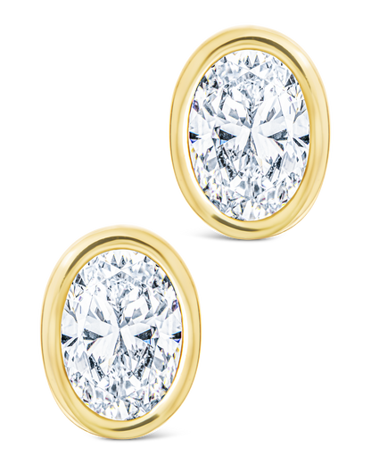 Sterling Silver Oval Cut Bezel Set Stud Earrings
