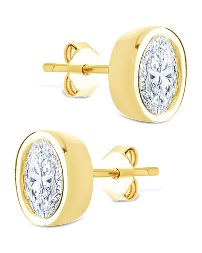 Sterling Silver Oval Cut Bezel Set Stud Earrings