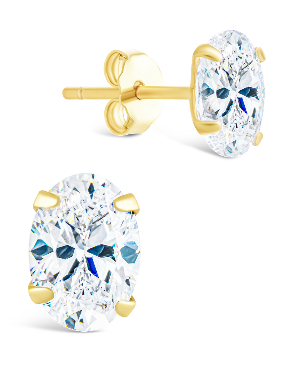 Sterling Silver Oval Cut Prong Set Stud Earrings Gold