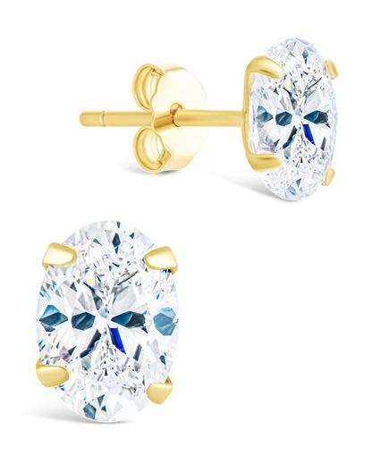 Sterling Silver Oval Cut Prong Set Stud Earrings Gold