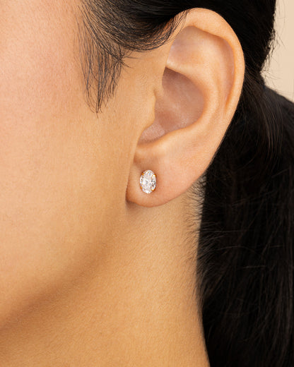 Sterling Silver Oval Cut Prong Set Stud Earrings