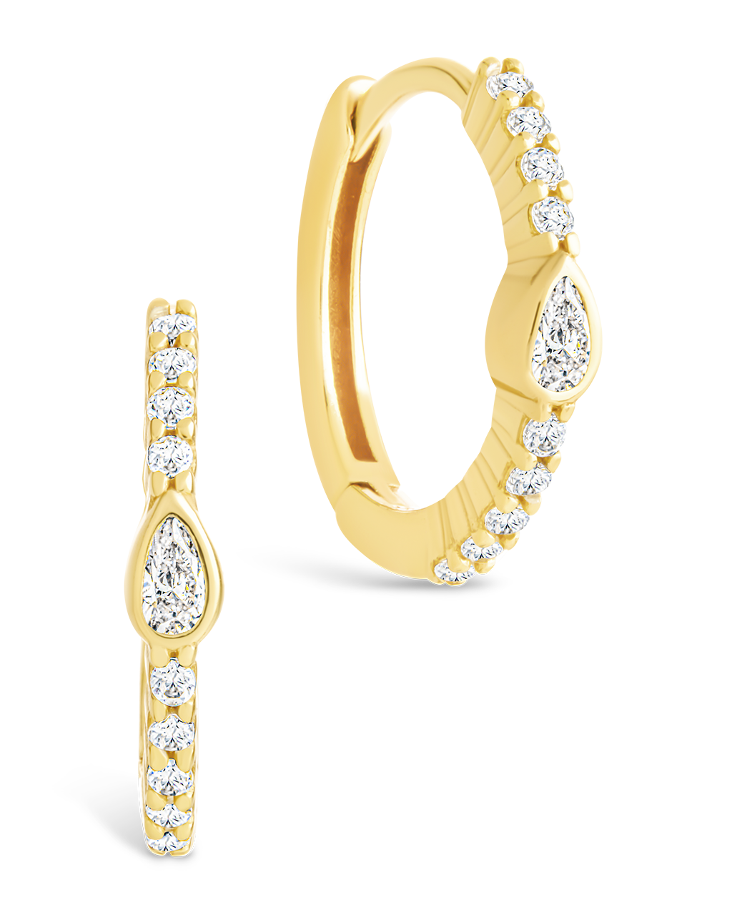Sterling Silver Pear Cut Bezel Set Huggie Hoop Earrings Gold