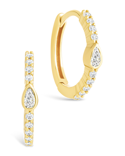 Sterling Silver Pear Cut Bezel Set Huggie Hoop Earrings Gold