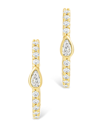 Sterling Silver Pear Cut Bezel Set Huggie Hoop Earrings