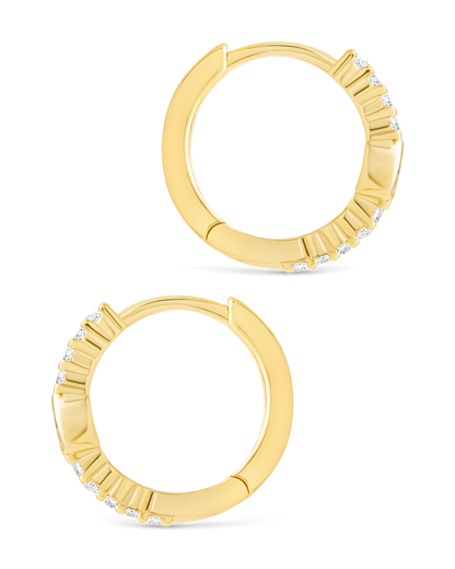 Sterling Silver Pear Cut Bezel Set Huggie Hoop Earrings