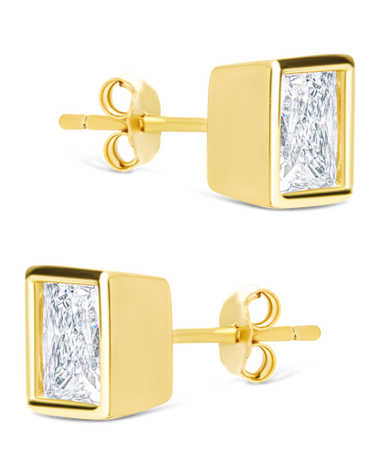 Sterling Silver Princess Cut Bezel Set Stud Earrings