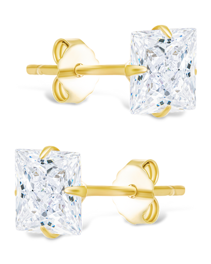 Sterling Silver Princess Cut Prong Set Stud Earrings