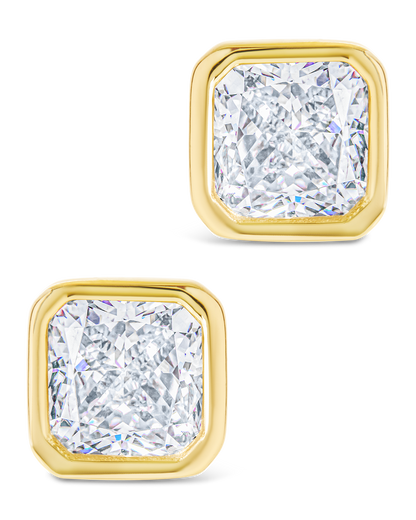 Sterling Silver Radiant Cut Bezel Set Stud Earrings