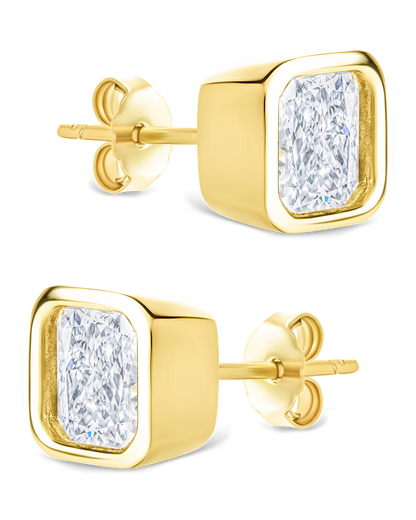 Sterling Silver Radiant Cut Bezel Set Stud Earrings