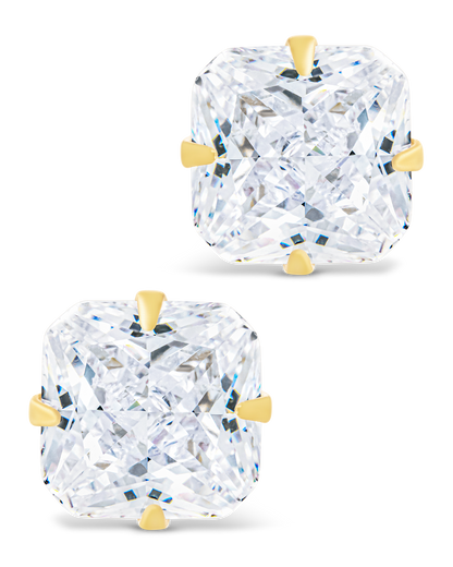 Sterling Silver Radiant Cut Prong Set Stud Earrings