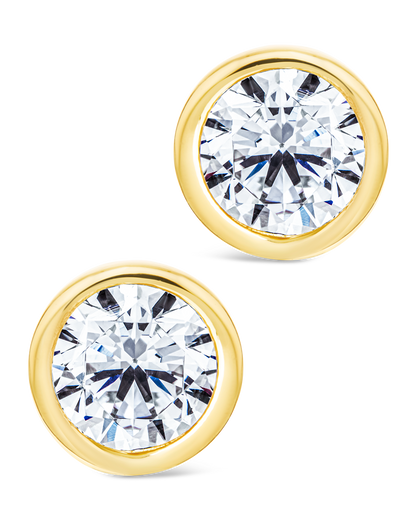 Sterling Silver Round Cut Bezel Set Stud Earrings